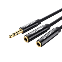 VENTION Stereo Splitter Cable Jack 3.5mm Male to 2 Jack 3.5mm Female 0.3m (Black)