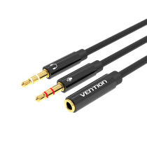 VENTION Audio Adapter Cable 2 Jack 3.5mm Male to Jack 3.5mm Female 4 Poles 0.3m (Black)