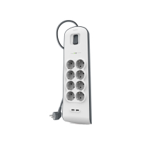 BELKIN Power Strip/Surge Protector 8 outlets + 2 USB ports - 2m cord - White